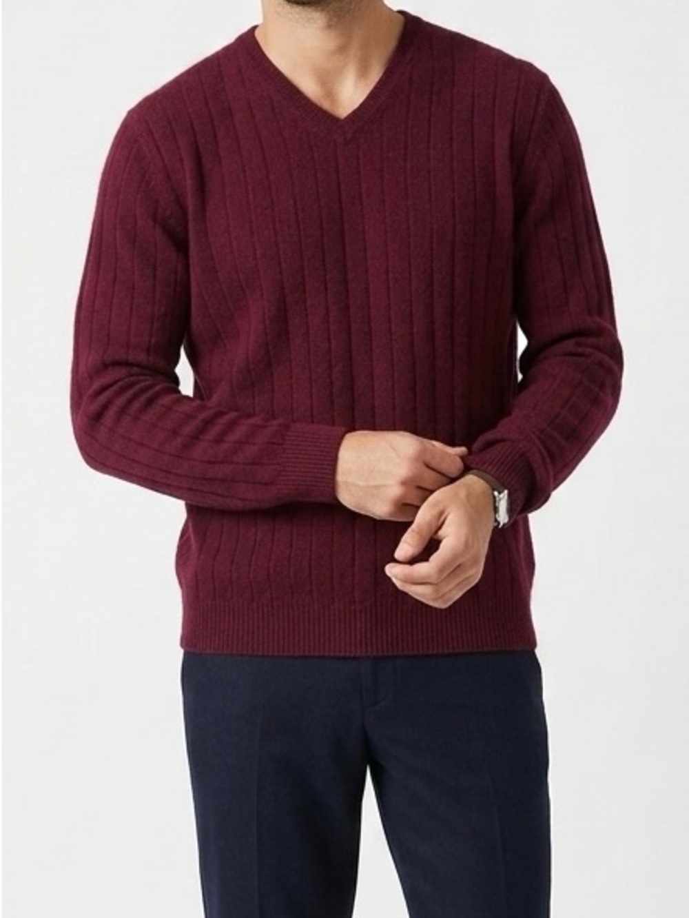 Apt. 9 100% Cashmere V-Neck Sweater Burgundy Ribbed Pullover Cozy Capsule XXL